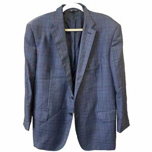 The Men's Store Sport Coat 48 R Reda Wool Woven Blue Plaid